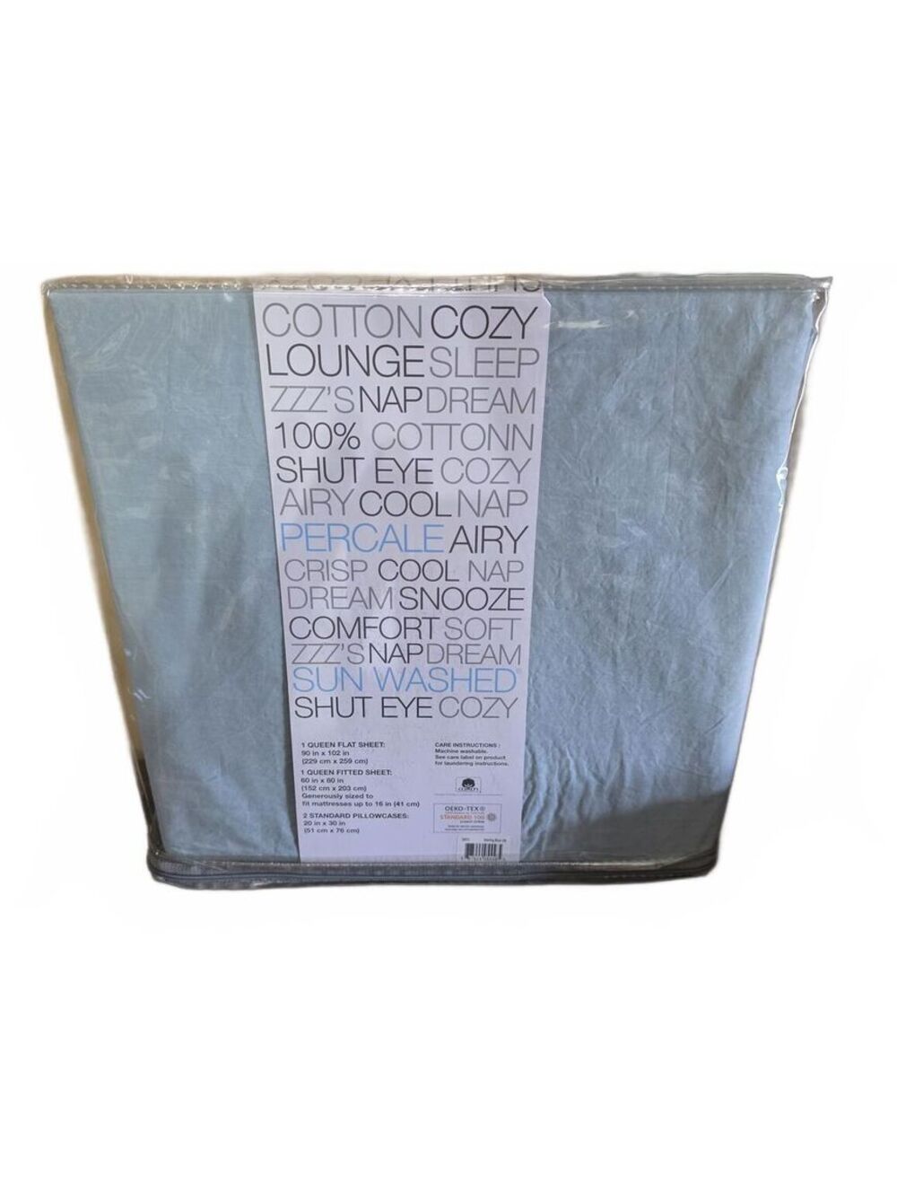 Shut Eye Cozy Queen Sheet Set 4pc Sterling Blue Cotton Percale New NIP - Picture 2 of 4